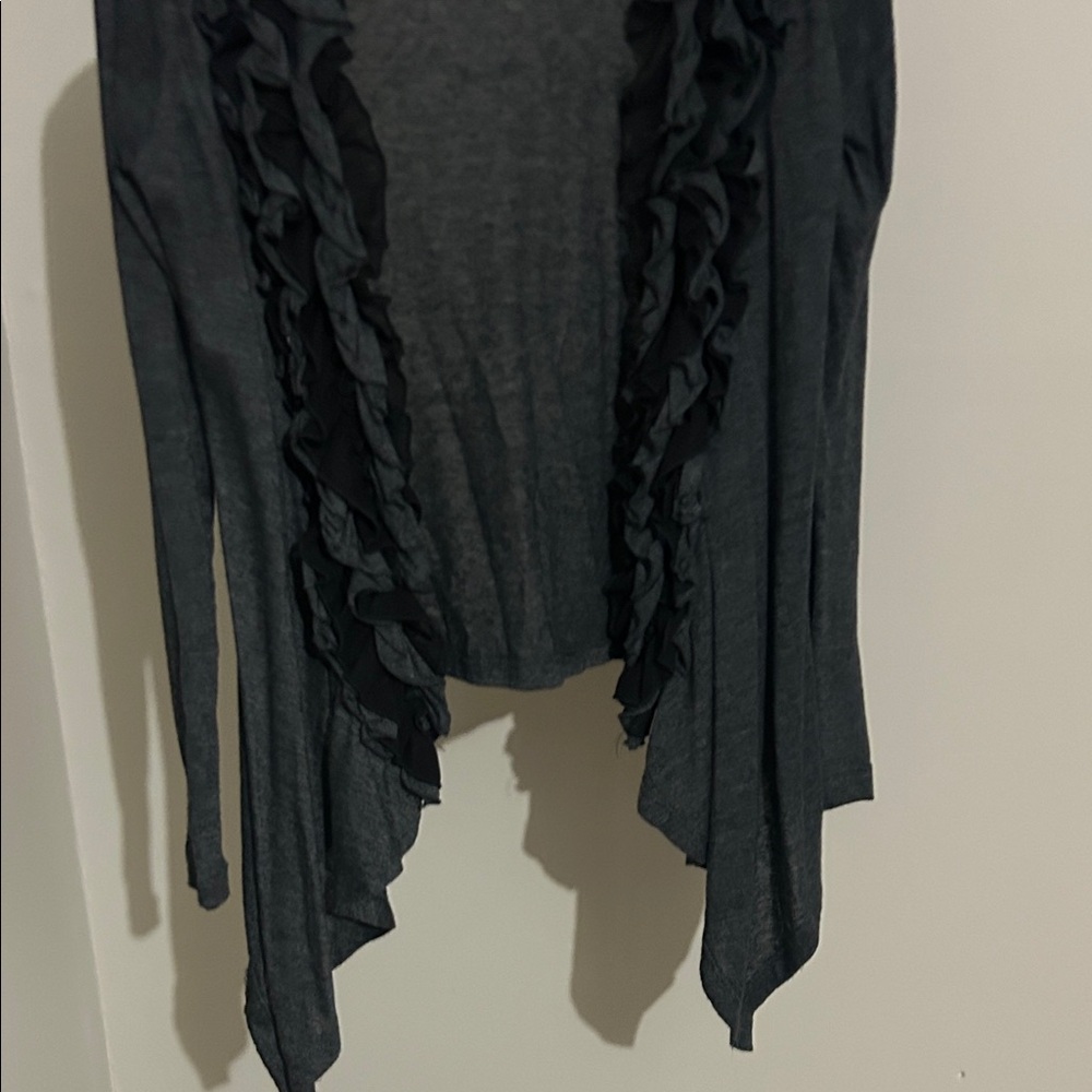Dark Gray Ruffle-Trim Open Front Cardigan - Picture 3 of 10